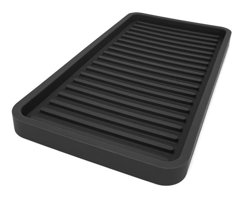 Happitasa Silicone Kitchen Sink Organizer Tray, Sponge Holder and Countertop Protector | Bathroom and Kitchen Soap Dish and Dispenser Tray (Black, 10"x5.25") - Image 1